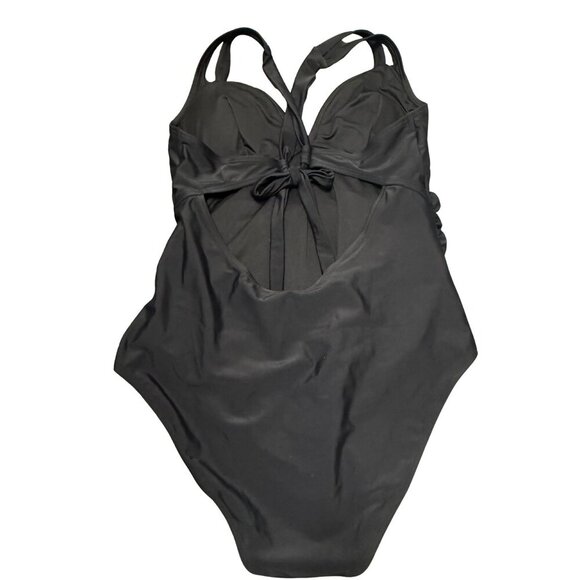 CupShe Black Plunge Paneling Cross Tie Back One Piece Swimsuit - Size XL - NWT - Picture 5 of 9